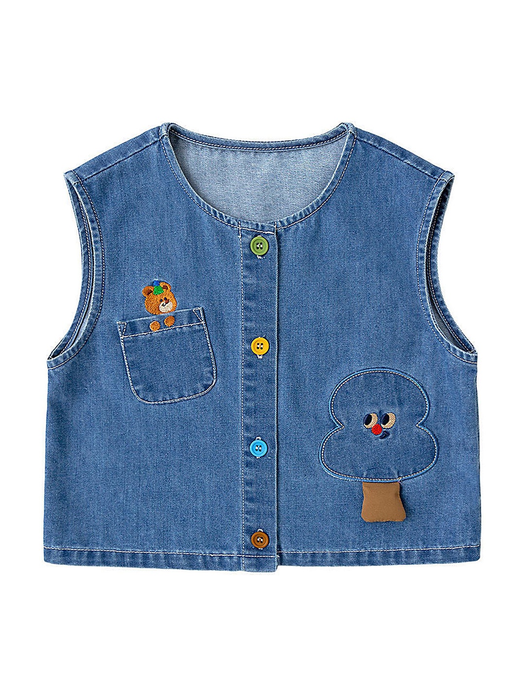 

LULU & SKY Girls Embroidered Denim Vest Top, Blue