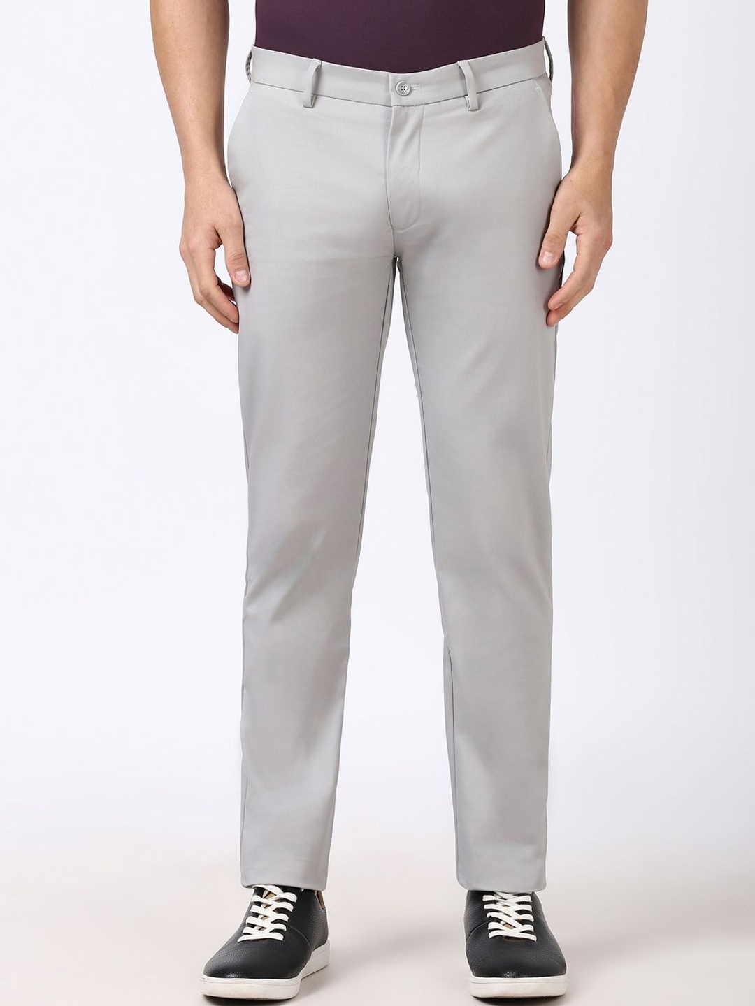 

Peter England Men Super Slim Fit Chinos Trousers, Grey