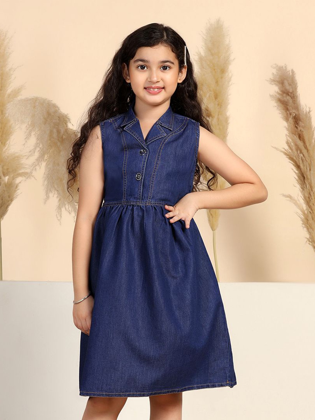 

YK Denim Fit & Flare Dress, Blue