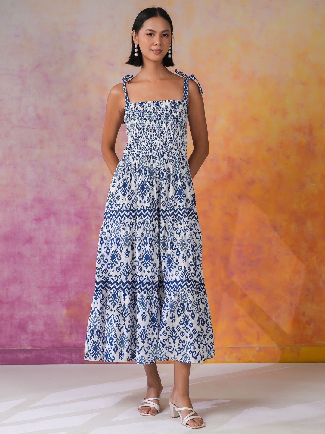 

SANSKRUTIHOMES Women Printed Fit & Flare Dress, Navy blue