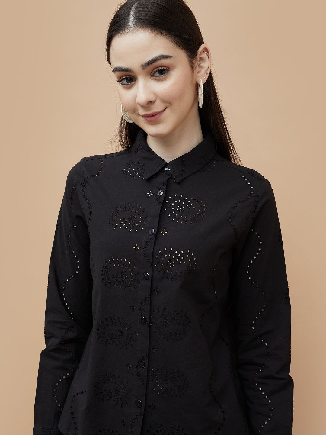 

Fame Forever by Lifestyle Women Spread Collar Solid Cotton Casual Shirt, Black