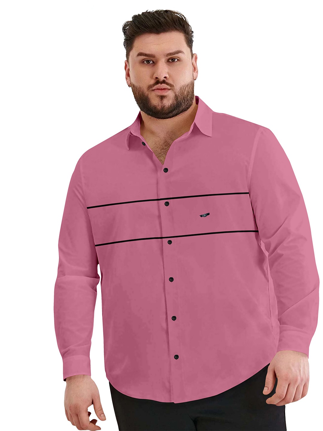 

Aloof Men Plus Size Classic Fit Spread Collar Horizontal Striped Cotton Casual Shirt, Pink