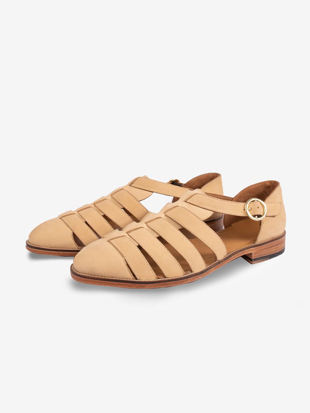 

Whitemuds Men Leather Fisherman Buckle Sandals, Off white