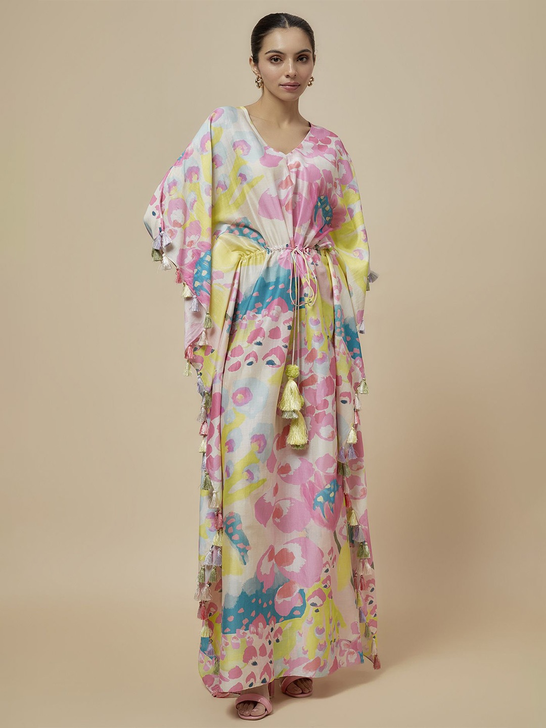 

PS PRET BY PAYAL SINGHAL Women V-Neck Kaftan Maxi Dress, White