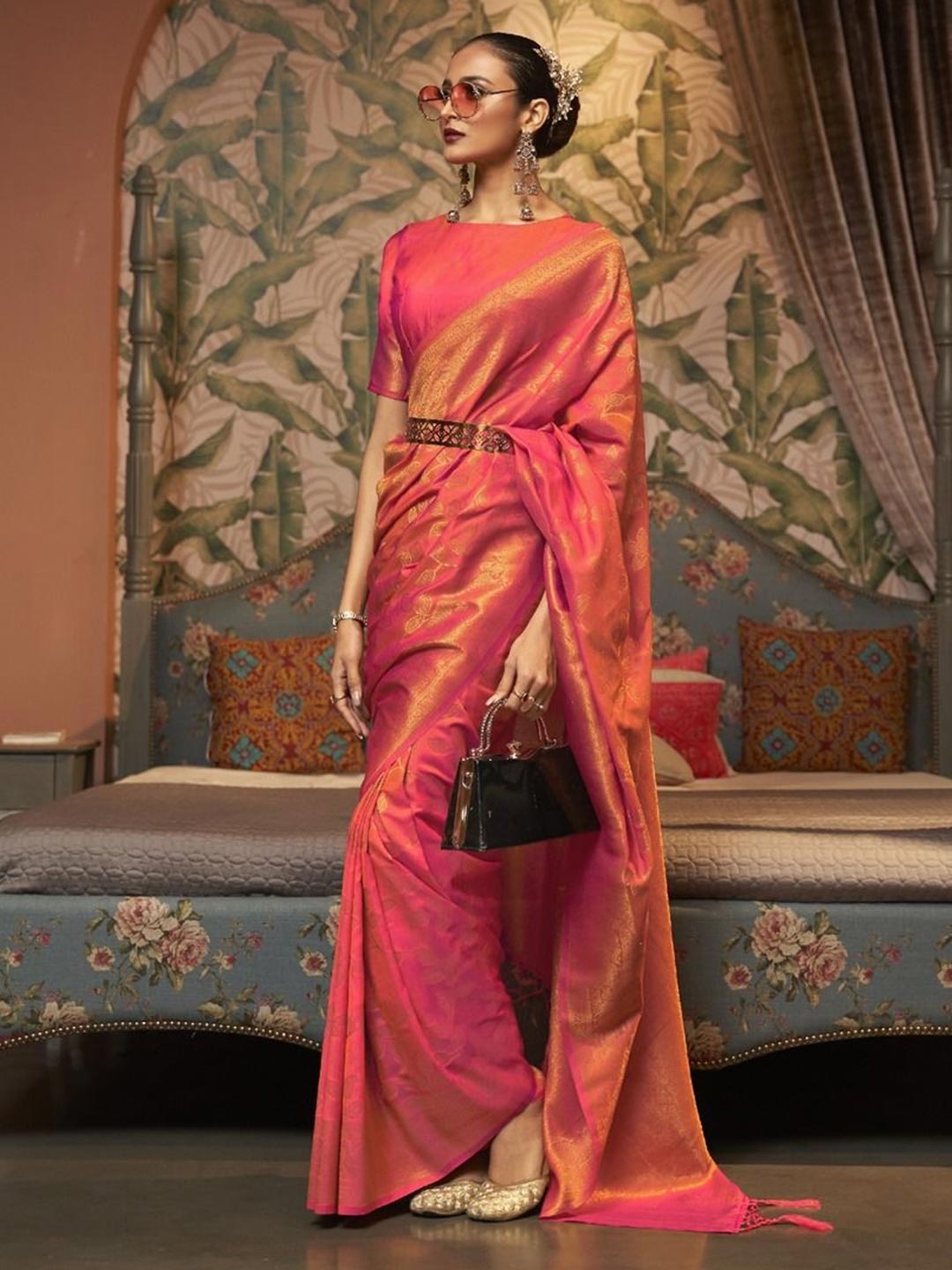 

Anouk Woven Design Zari Silk Blend Banarasi Saree, Pink