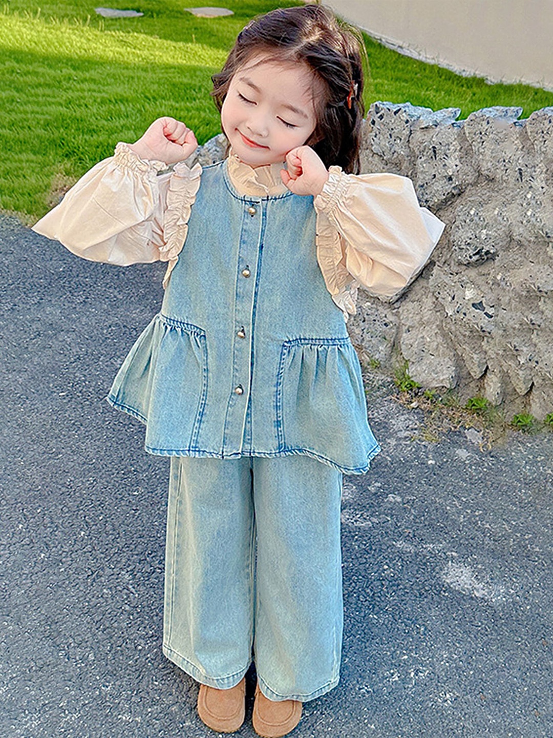 

LULU & SKY Girls High Neck Shirt With Trouser & Jacket, Blue