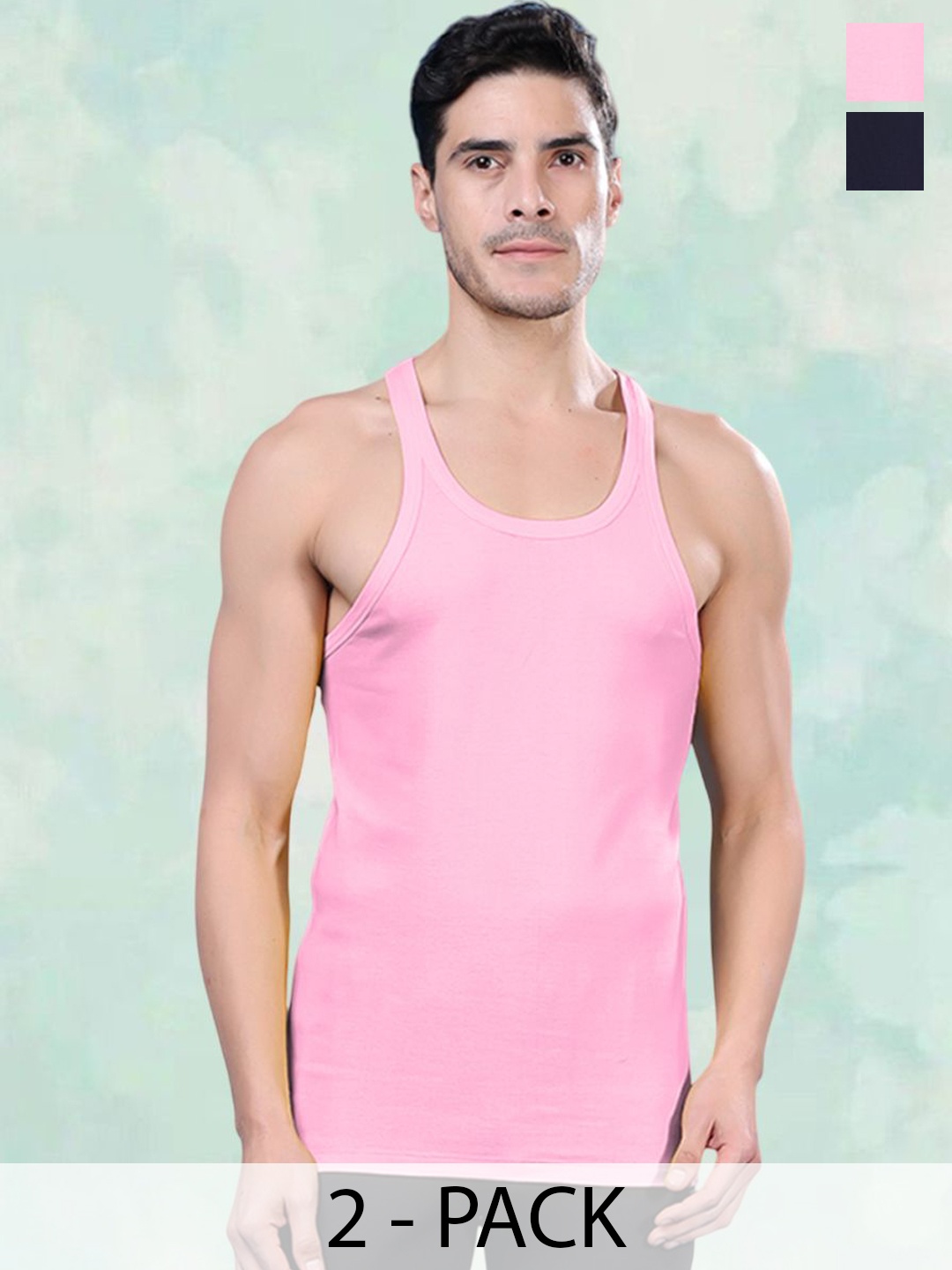 

FBAR Pack Of 2 Pure Cotton Gym Innerwear Vests FBCA-10-17, Pink