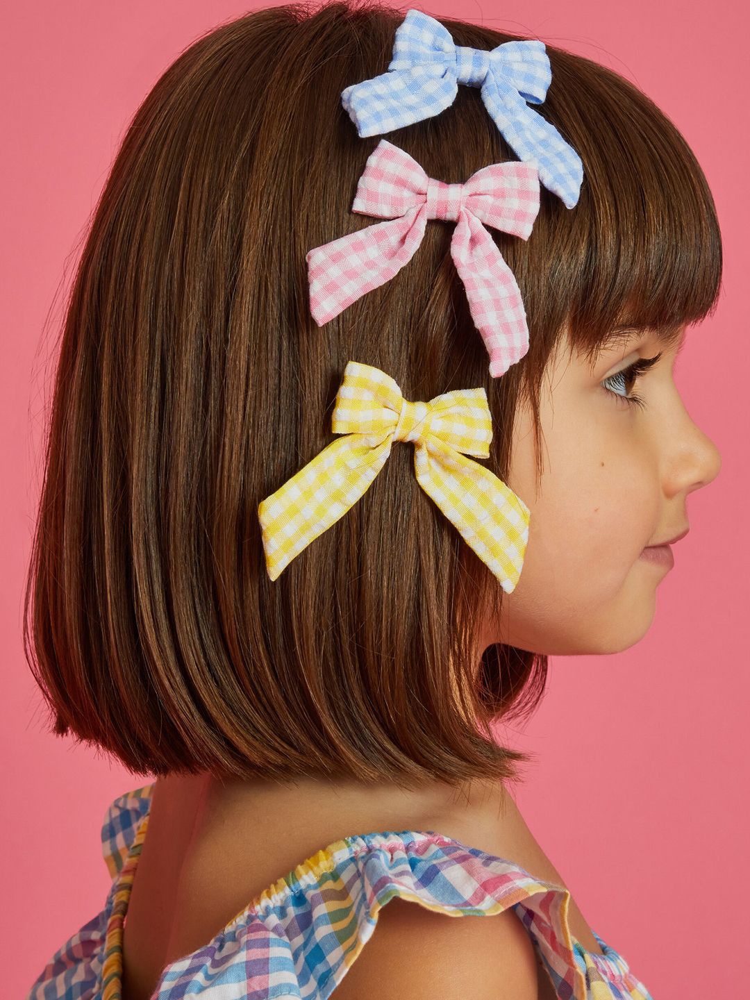 

Accessorize Girls Set of 3 Gingham Checked Tic Tac Hair Clip, Pink