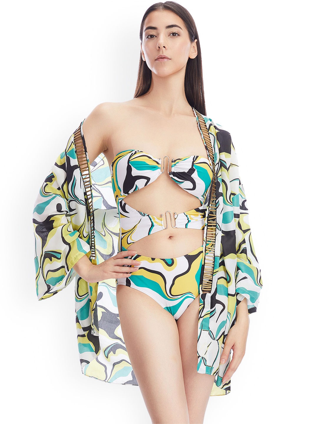 

KAI RESORTWEAR Abstract Printed Cover Up Top, Green