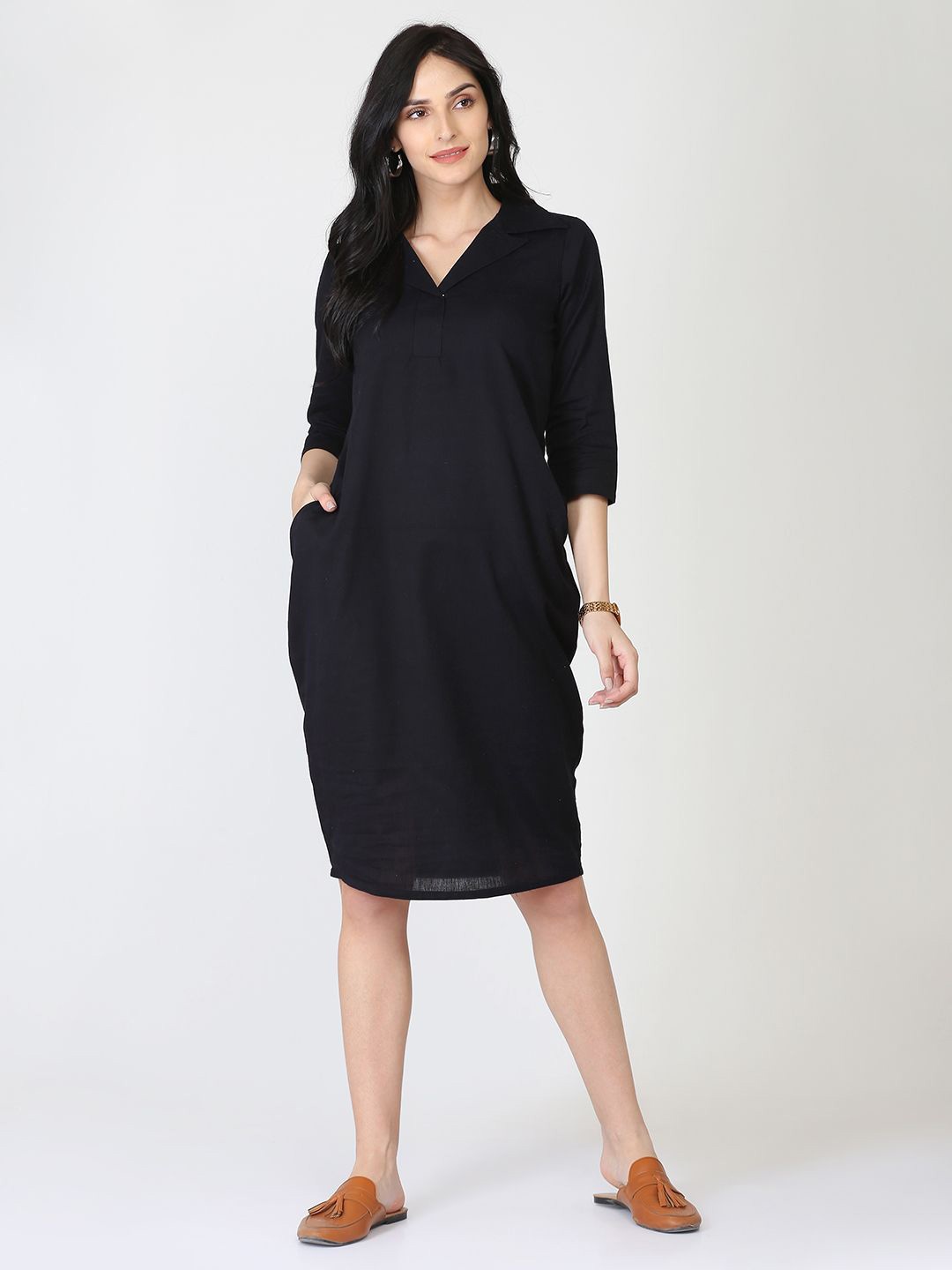 

Abhishti Cotton Linen Tulip Shift Dress, Black
