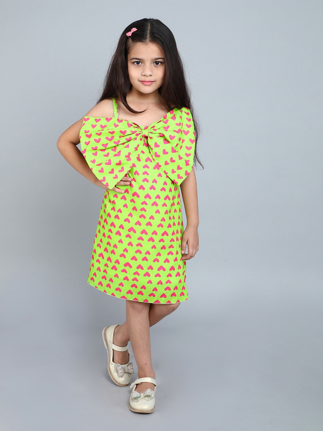 

Pink Chick Girls Printed Cotton Sheath Dress, Lime green