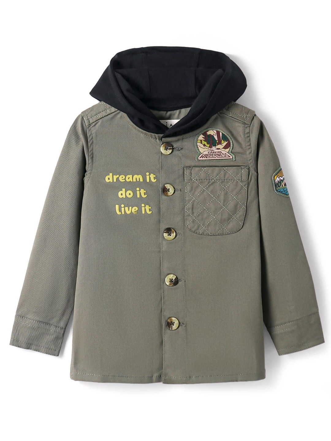 

ARIAS By LARA DUTTA Boys Hooded Solid Cotton Casual Shacket, Olive