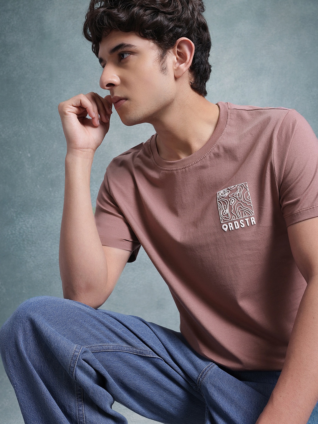 

The Roadster Life Co. Printed Pure Cotton T-shirt, Mauve