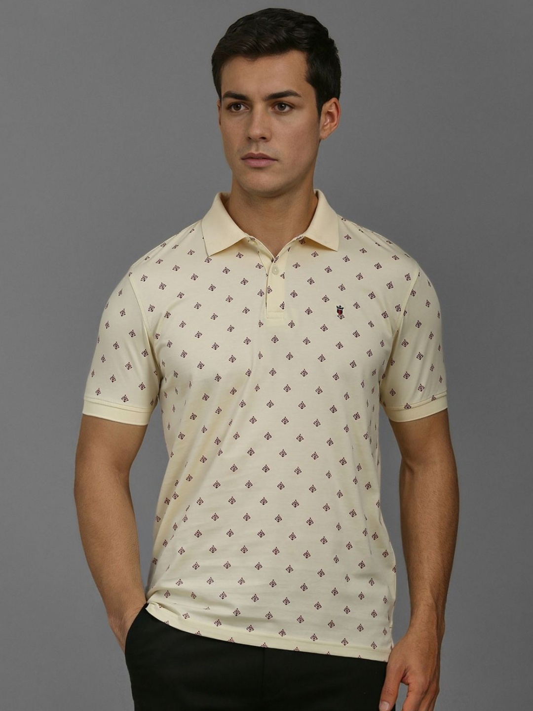

Louis Philippe Sport Men Conversational Printed Polo Collar Cotton Slim Fit T-shirt, Cream