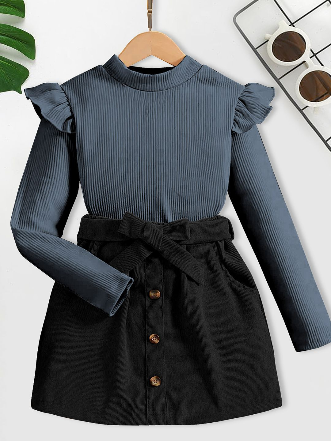 

HERE&NOW Girls Long Sleeves Top With Skirt, Grey