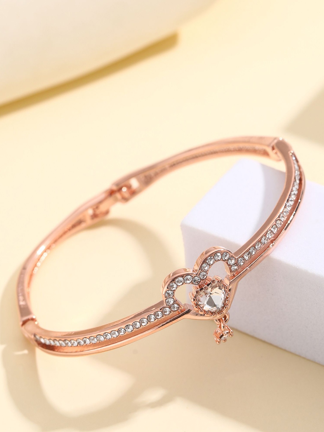 

Shining Diva Fashion Rose Gold-Plated Crystals Studded Bangle-Style Bracelet