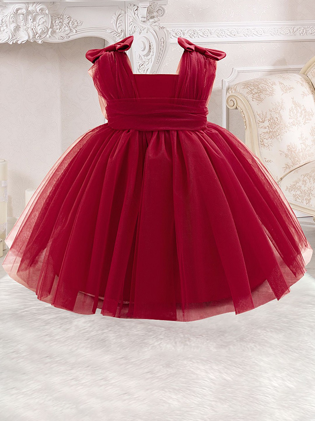 

LULU & SKY Girls Square Neck Sleeveless Fit & Flare Dress, Red