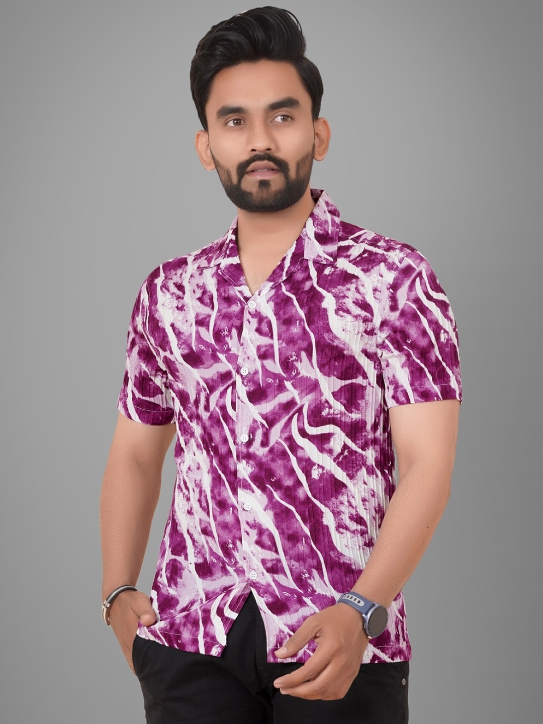 

Metronaut Men Regular Fit Cuban Collar Abstract Printed Casual Shirt, White