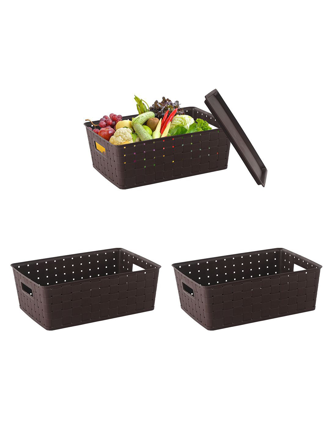 

Kuber Industries Brown Pack of 3 Cannes Pattern Stackable Storage Box with Lid