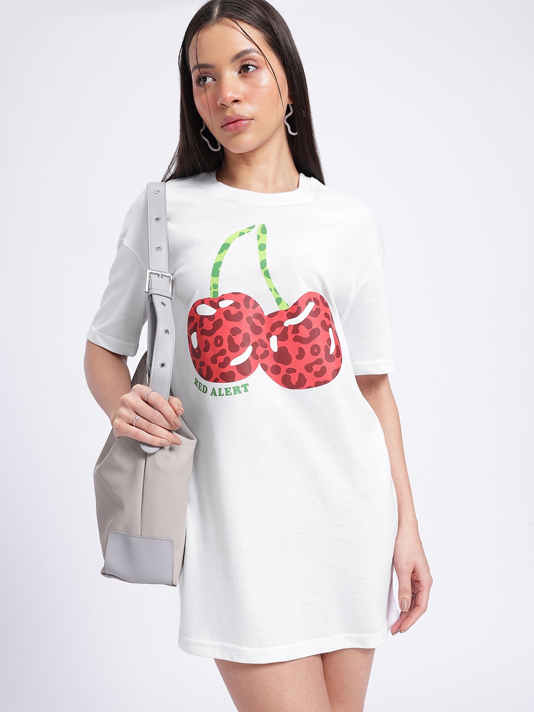 

glitchez Groovy Graphics Drop-Shoulder Sleeves Mini T-shirt Dress, White