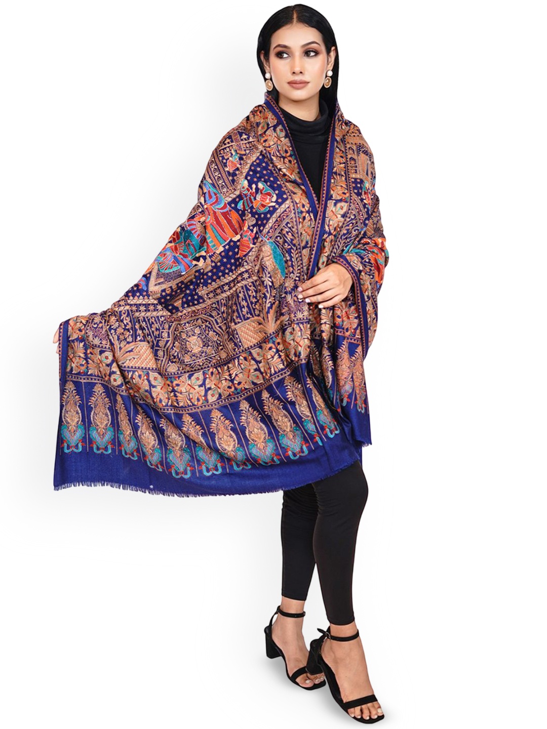 

PASHMAL INDIA PRIVATE LIMITED Ethnic Motifs Printed Woollen Shawl, Blue