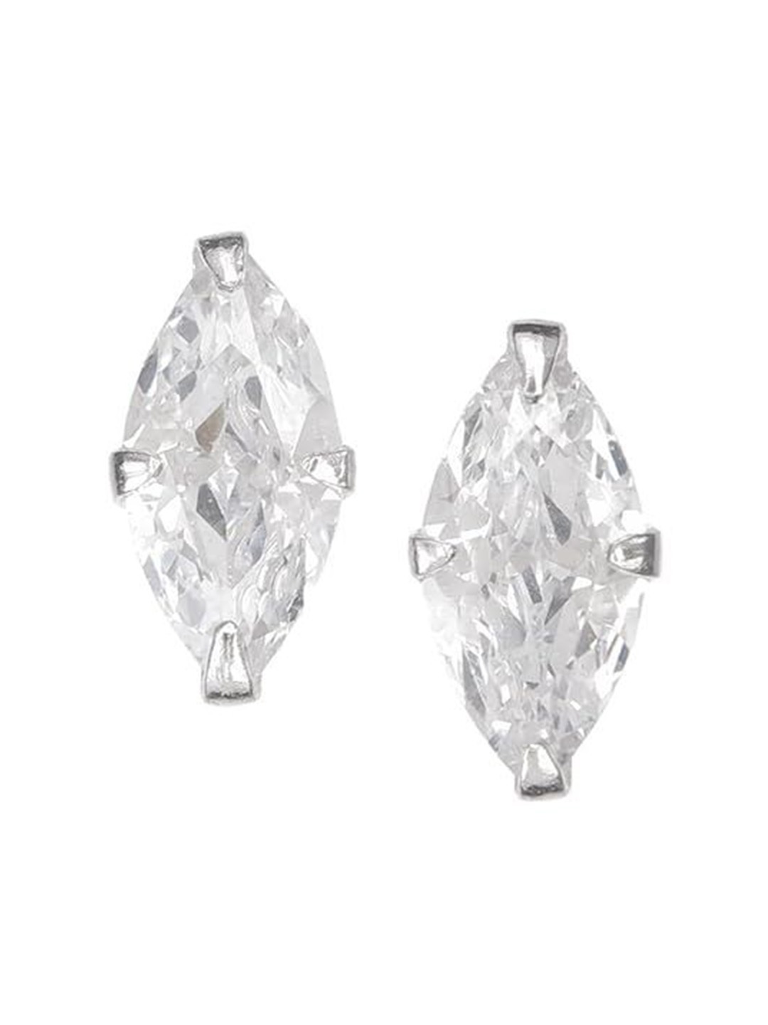 

ISHI New York Rhodium-Plated Sterling Silver Artificial Stone Studded Classic Shaped Studs