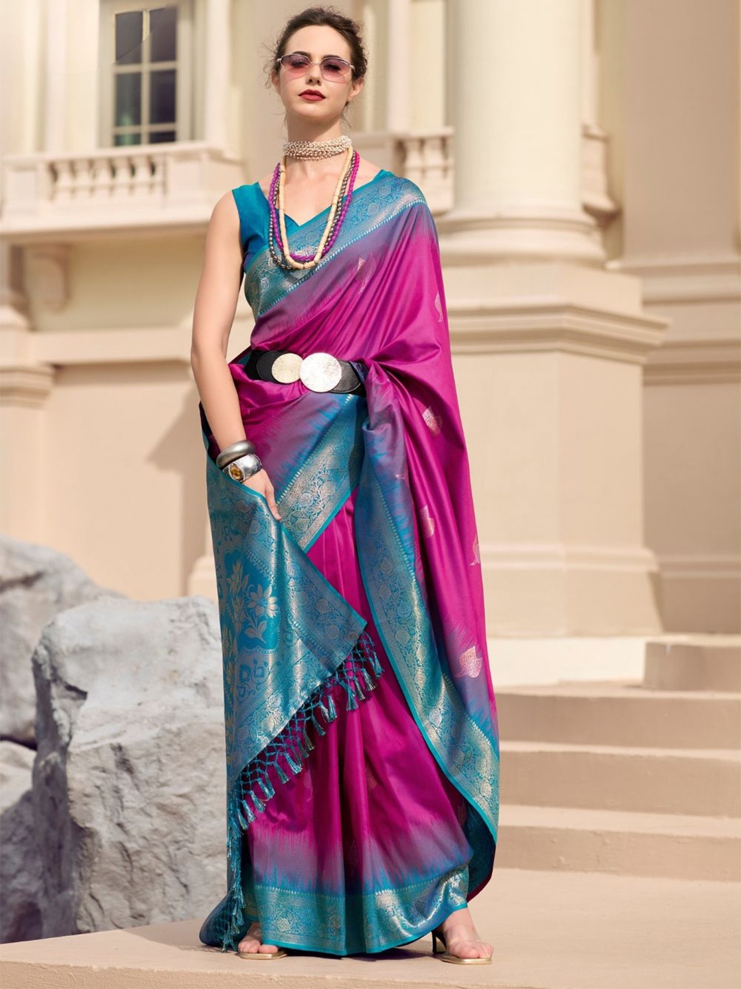 

DEVATITHI Purple Pure Soft Silk Saree