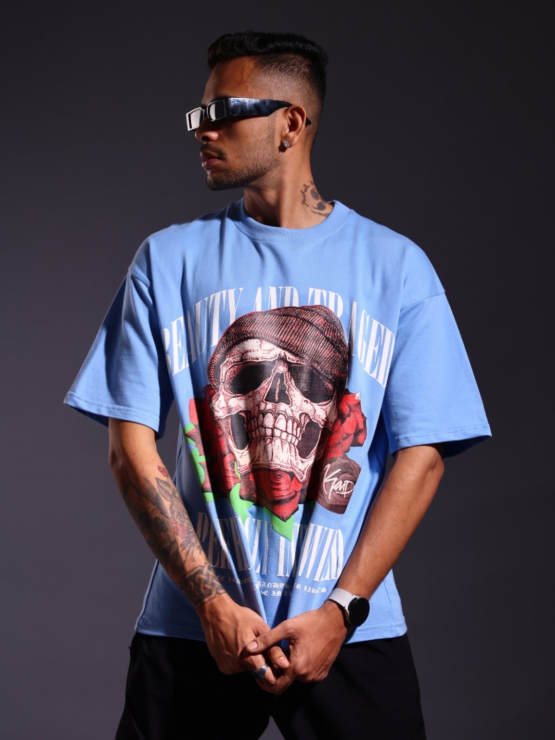 

Kandy Men Graphic Printed Round Neck Oversized T-shirt, Blue