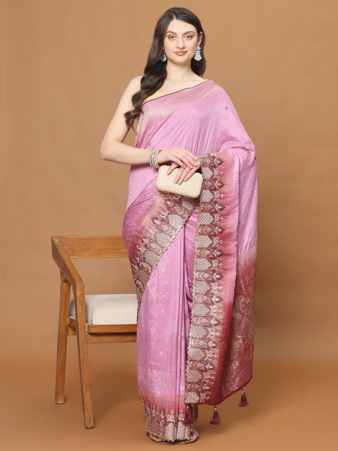 

Meena Bazaar Woven Design Zari Saree, Pink