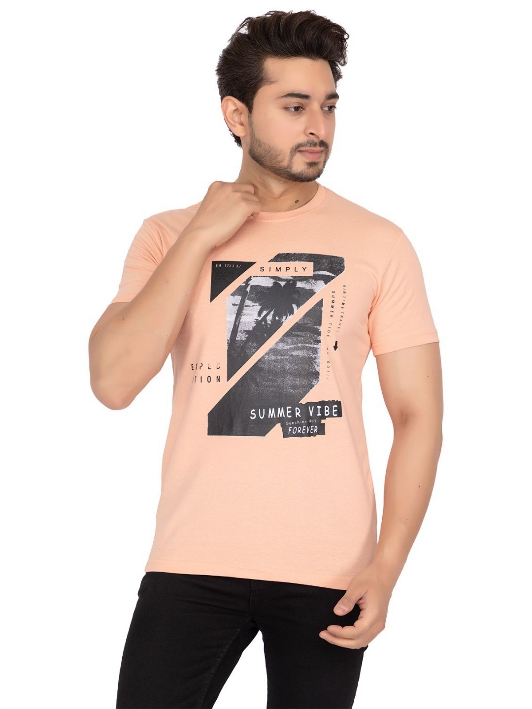 

Antiloop Men Graphic Printed Round Neck Cotton T-shirt, Peach