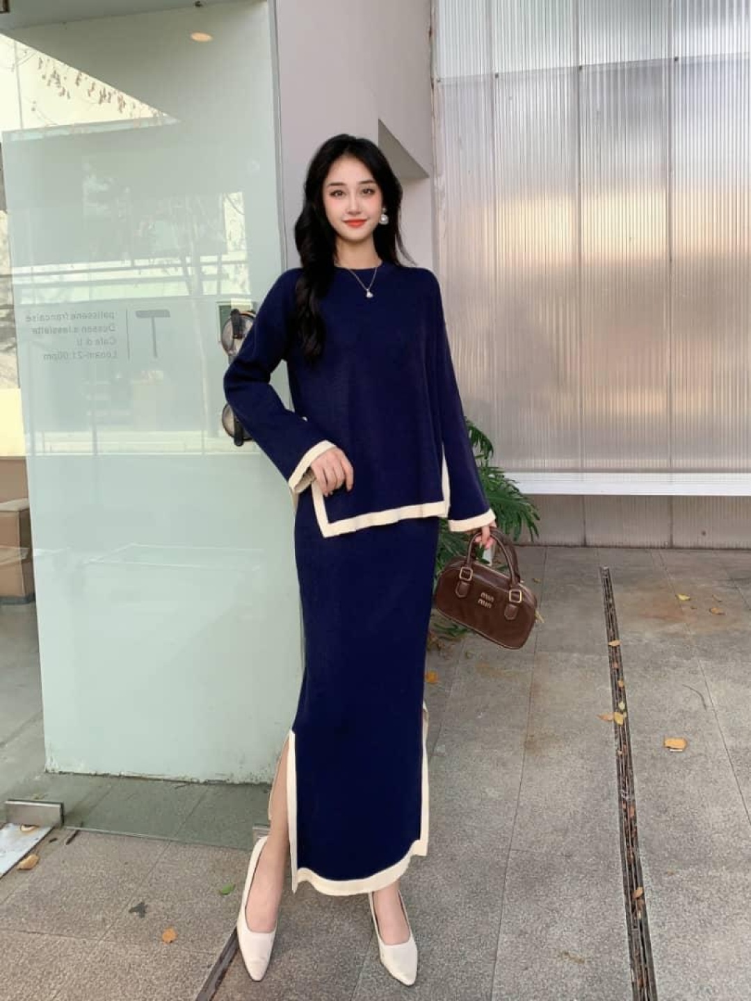

Alamode By Akanksha Round Neck Penelope Winter Sweater & Skirt, Blue
