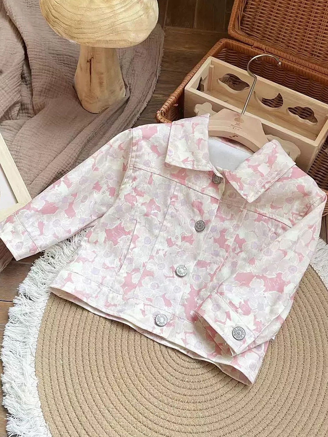 

LULU & SKY Girls Floral Printed Spread Collar Tailored Jacket, White