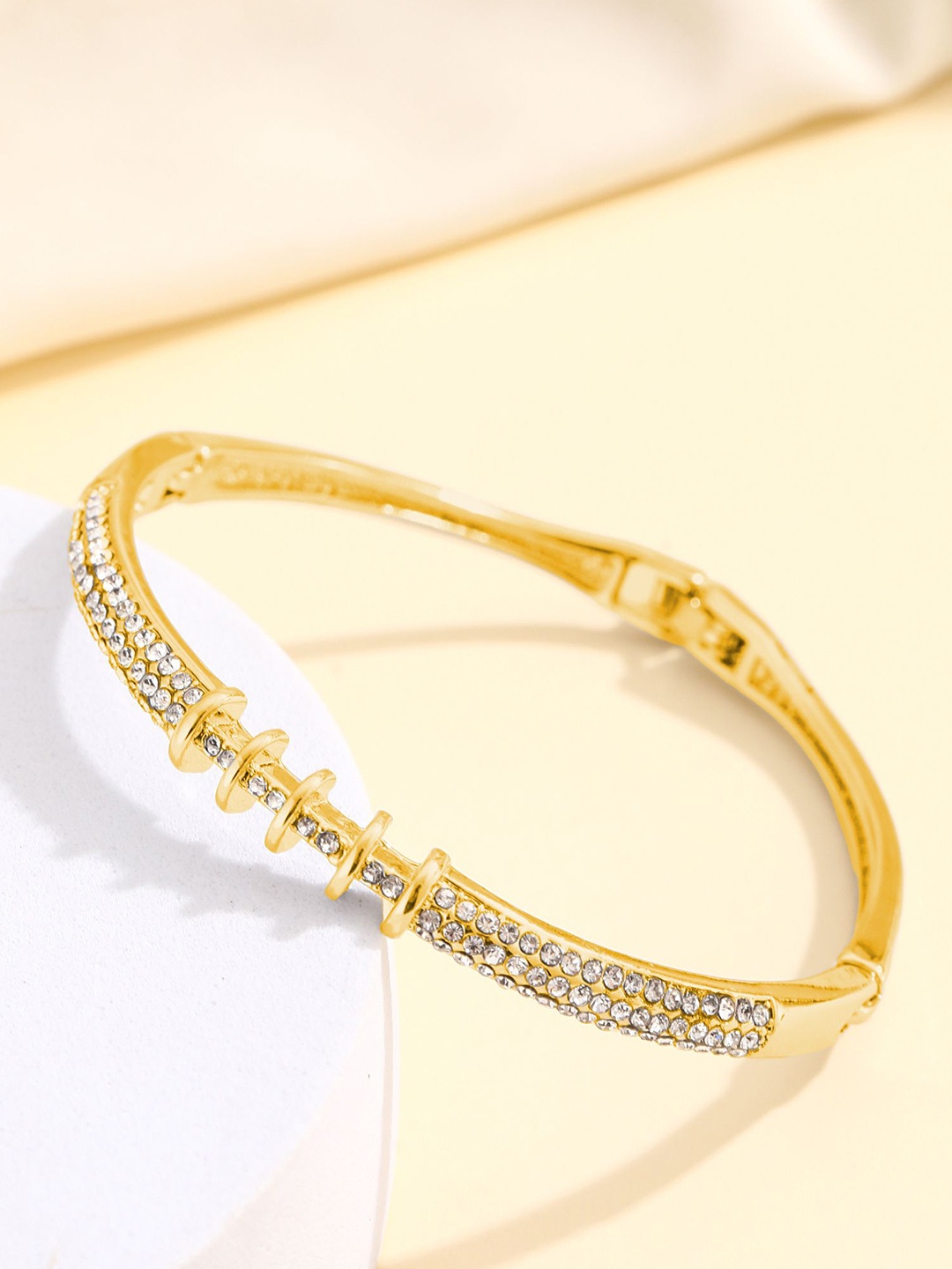 

Shining Diva Fashion Gold-Plated Crystals And Stones Studded Bangle-Style Bracelet