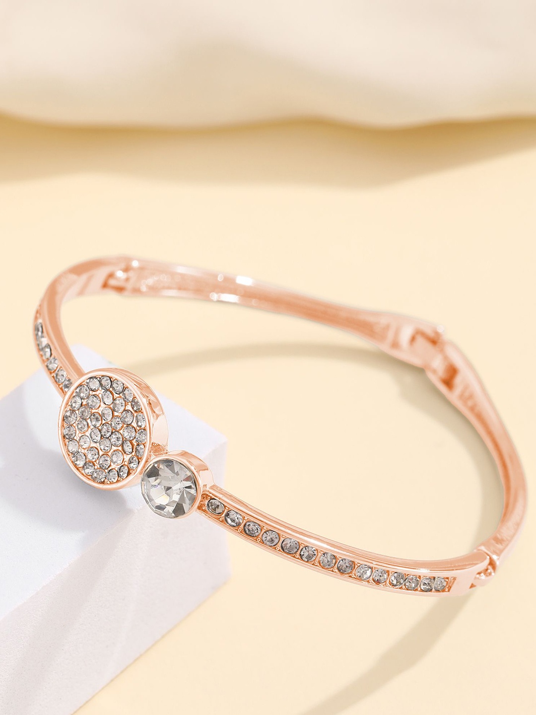 

Shining Diva Fashion Rose Gold-Plated Crystals Studded Bangle-Style Bracelet