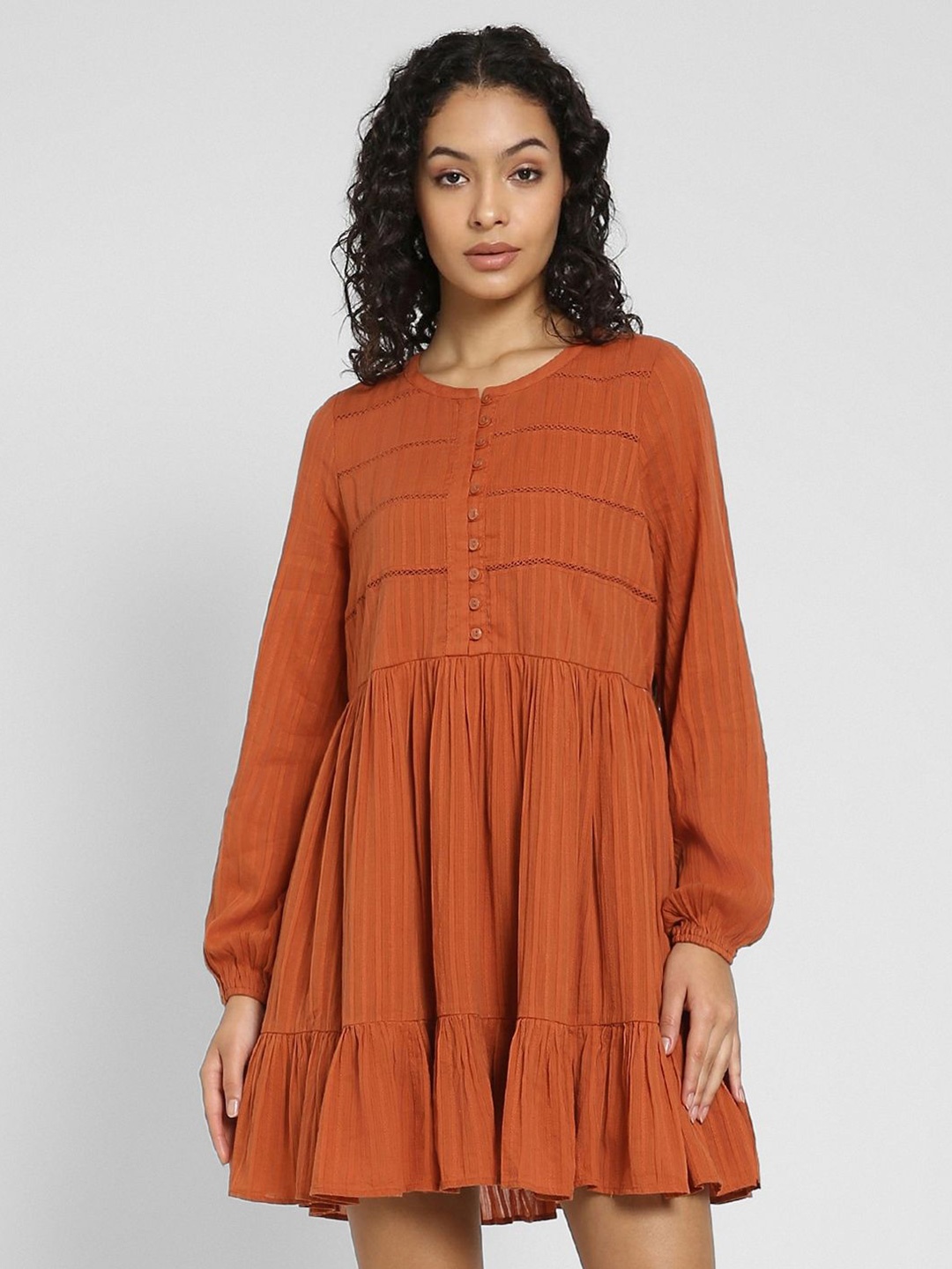 

AMERICAN EAGLE OUTFITTERS Women Pure Cotton Fit & Flare Dress, Orange