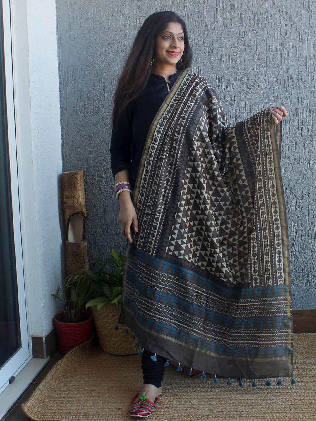 

Weaves of Tradition Ethnic Motifs Printed Block Print Dupatta, Off white