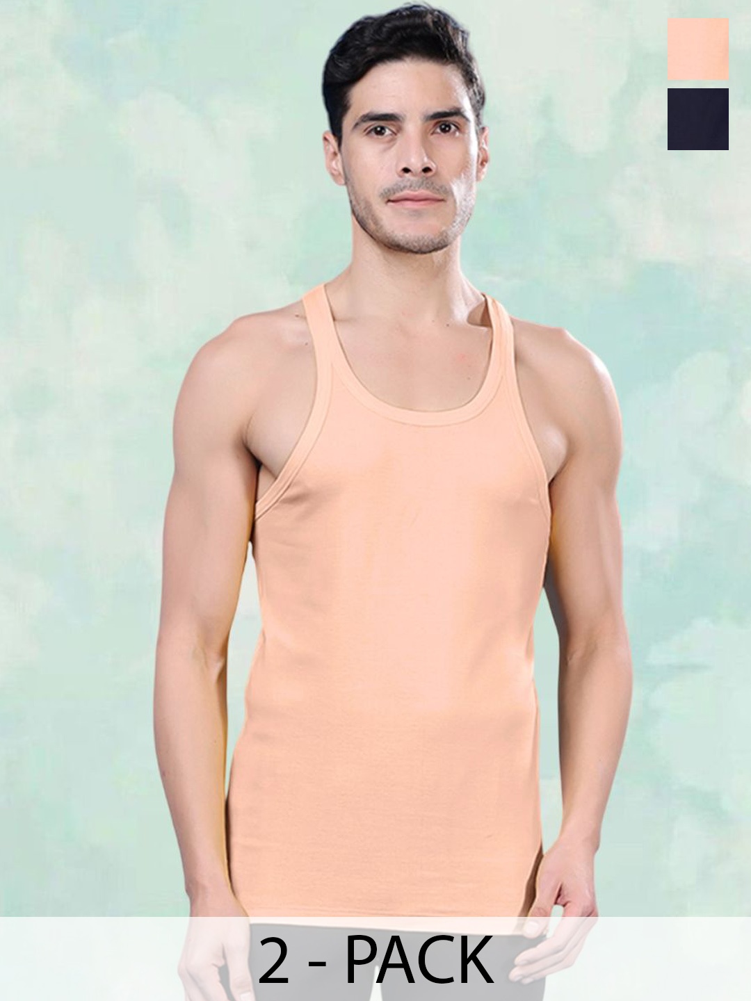 

FBAR Pack Of 2 Pure Cotton Gym Innerwear Vests FBCA-17-32, Navy blue