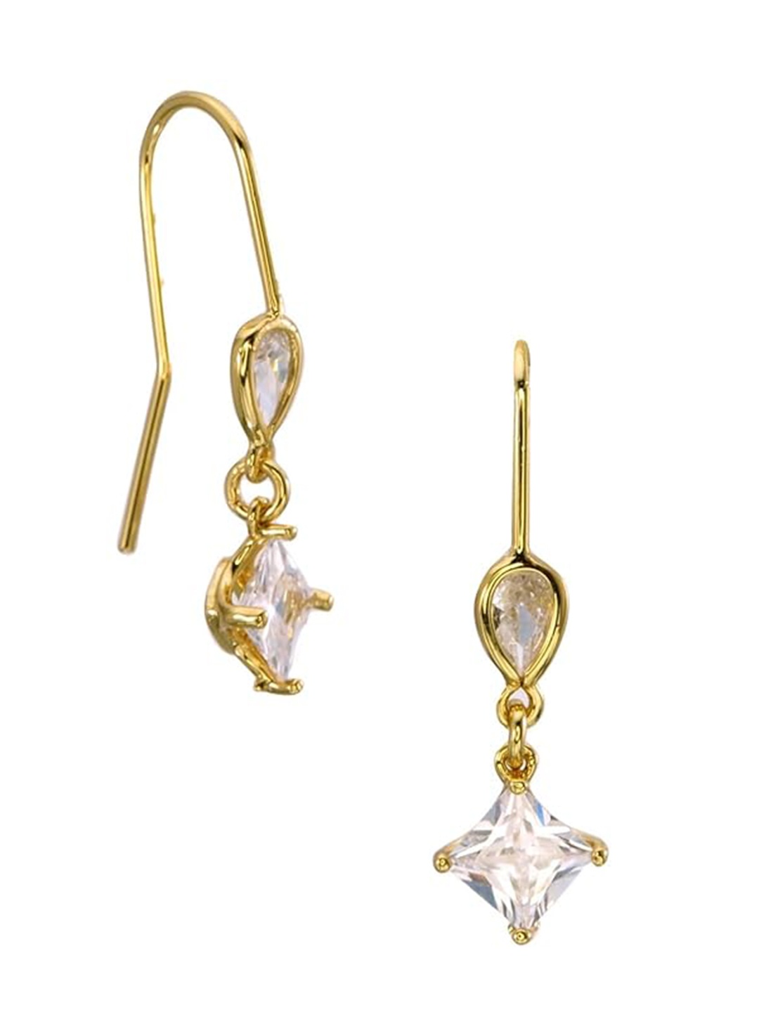 

ISHI New York Gold-Plated CZ Studded Contemporary Shaped Drop Earrings