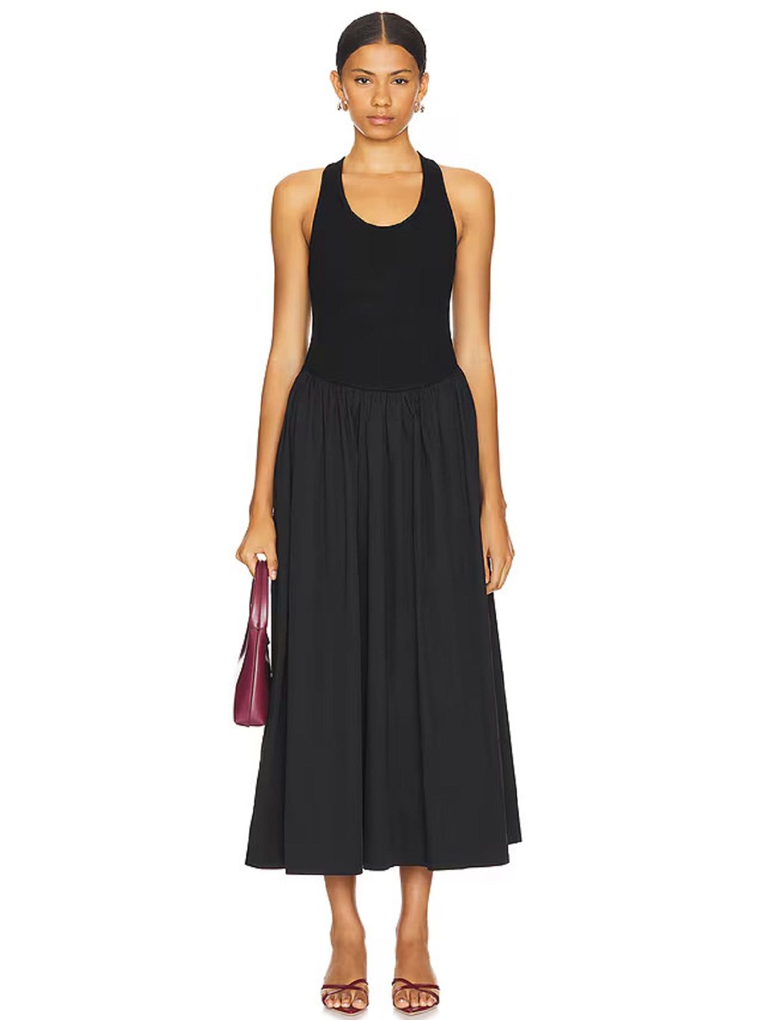 

Dracht Halter Neck Sleeveless Cotton Fit and Flare Midi Dress, Black