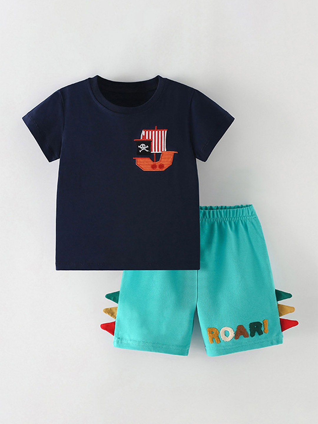 

LULU & SKY Boys Printed Round Neck Cotton T-Shirt With Shorts, Blue