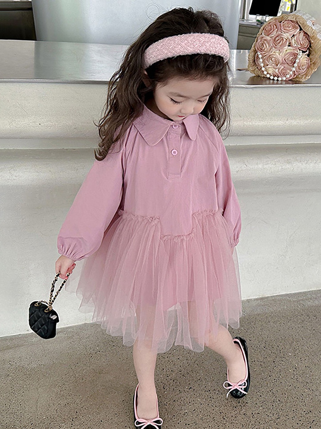 

LULU & SKY Girls Puff Sleeve Shirt Dress, Pink