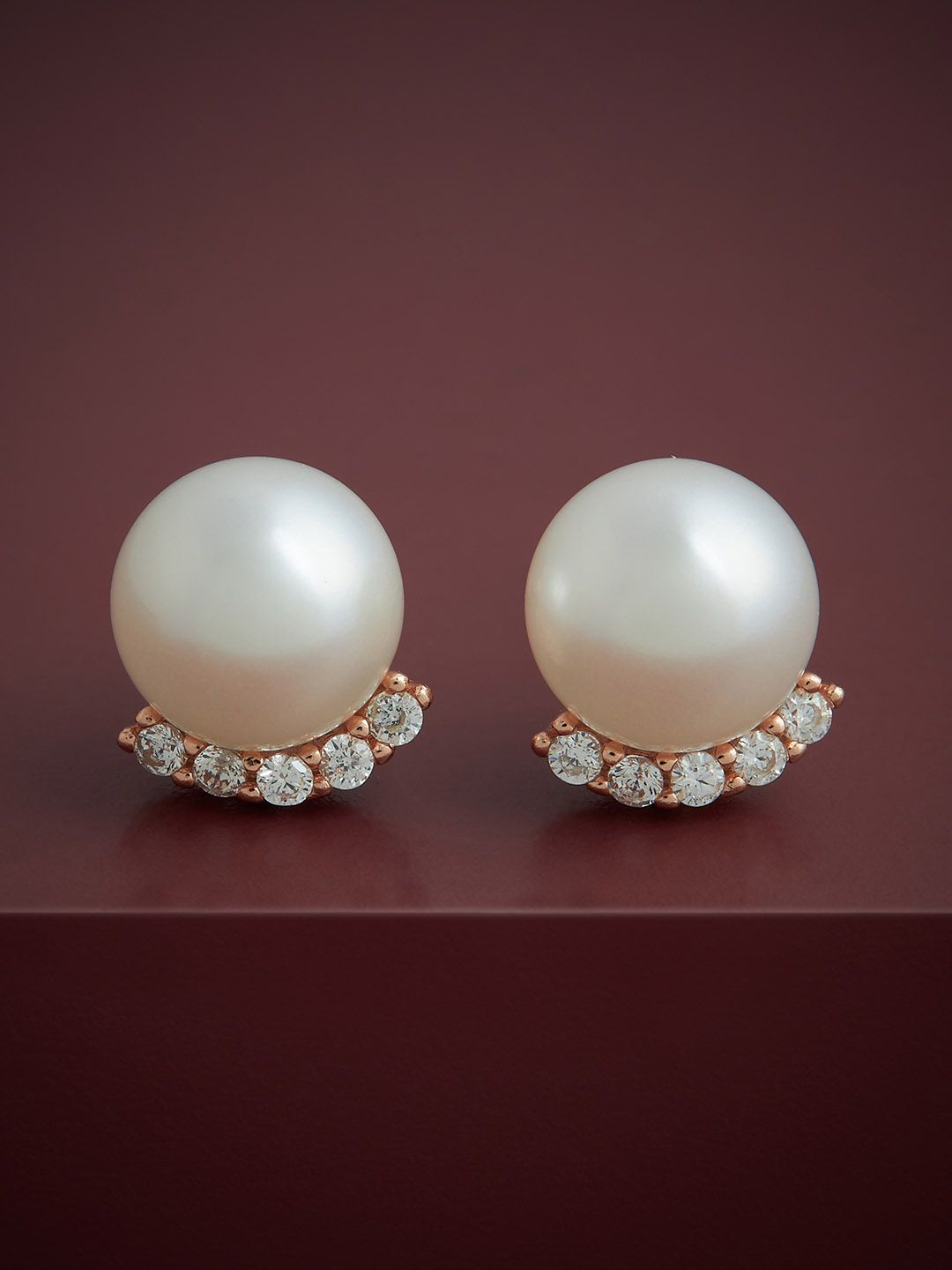 

Kushal's Fashion Jewellery 92.5 Silver Rose Gold-Plated CZ Studded Studs Earrings