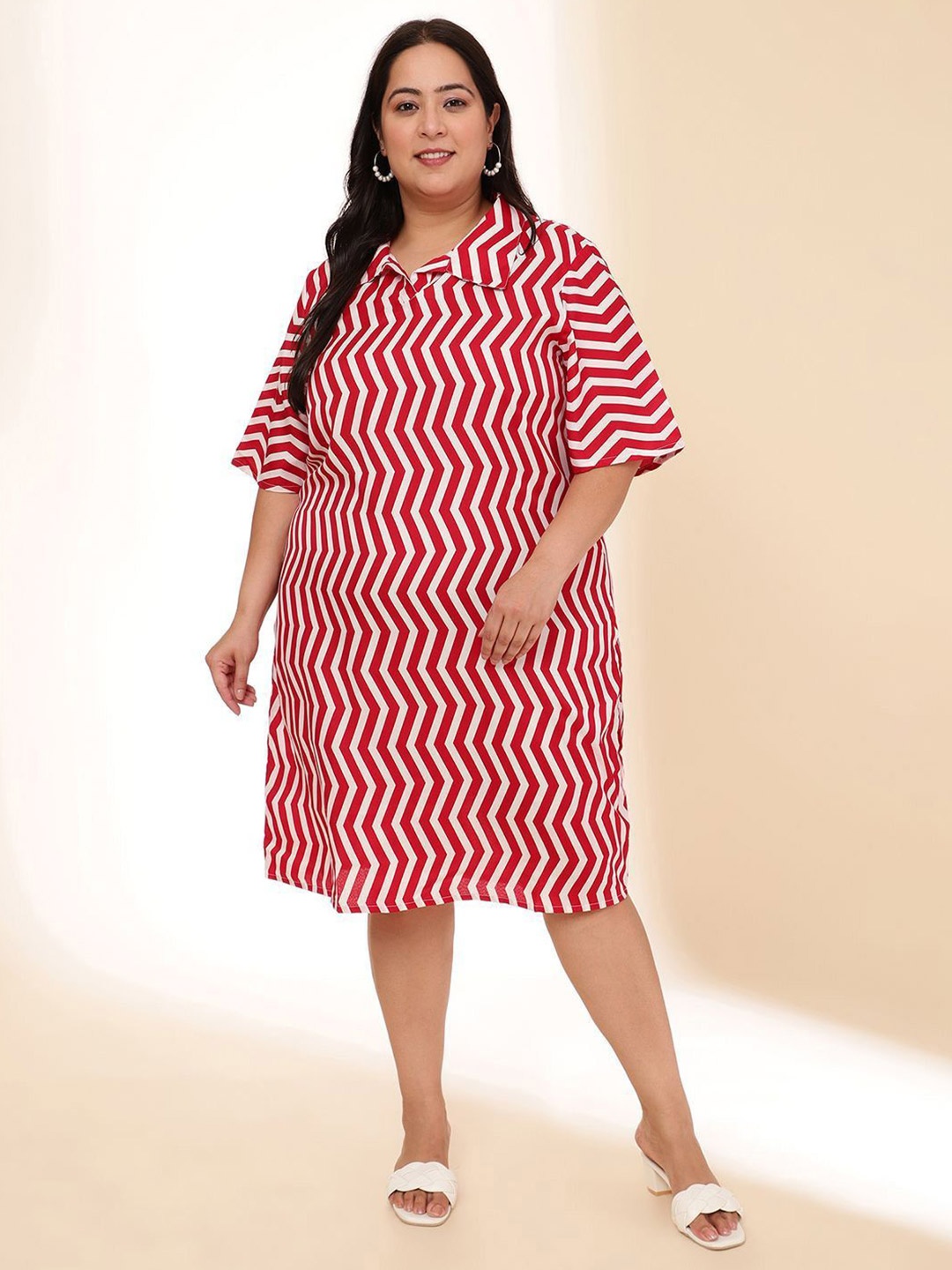 

DressBerry Curve Women Plus Size Printed Flared Sleeve A-Line Dress, Red