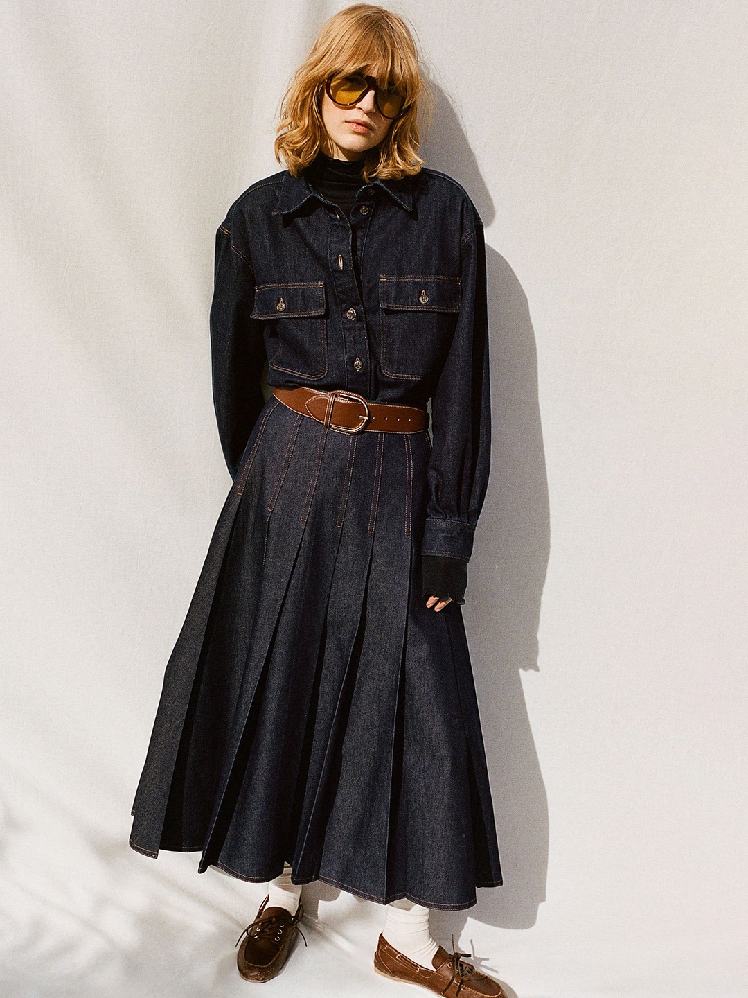 

H&M Pleated Denim Skirt, Blue