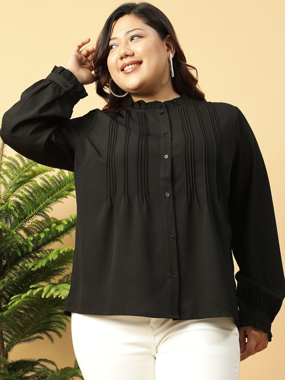 

Oxolloxo Women Modern Opaque Casual Shirt, Black