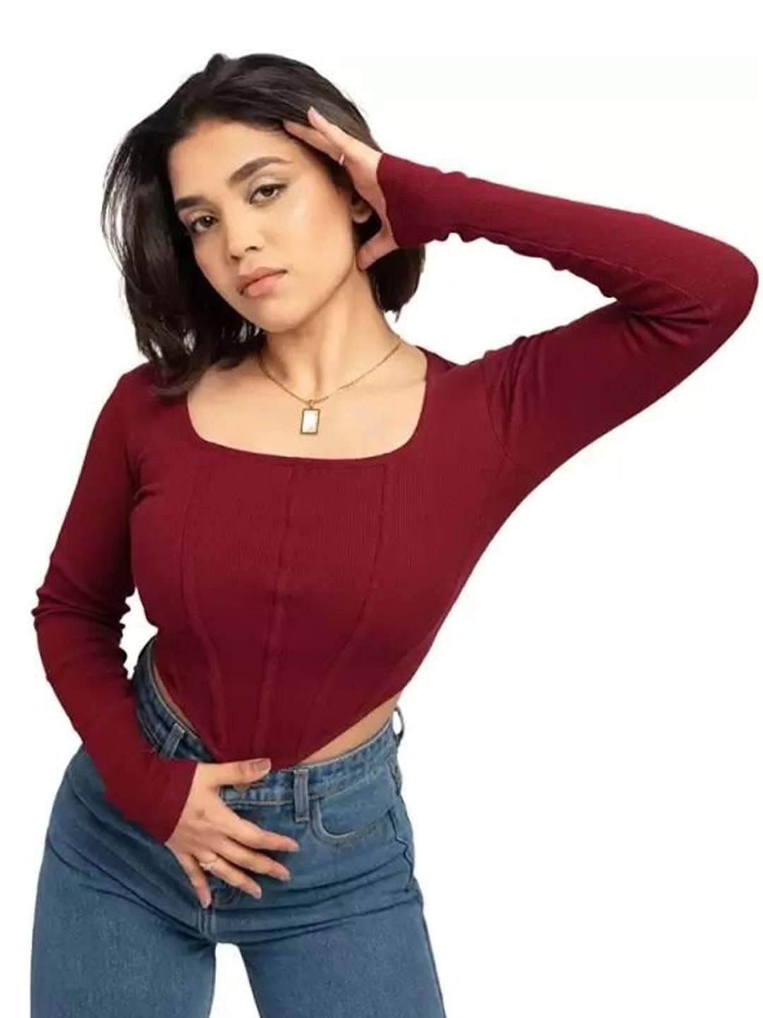 

WESTCHIC Crepe Crop Top, Maroon