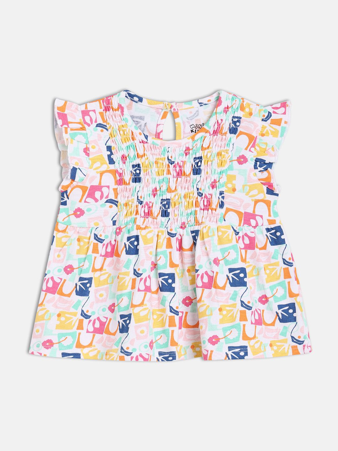 

MINI KLUB Print Flutter Sleeve Cotton Top, White