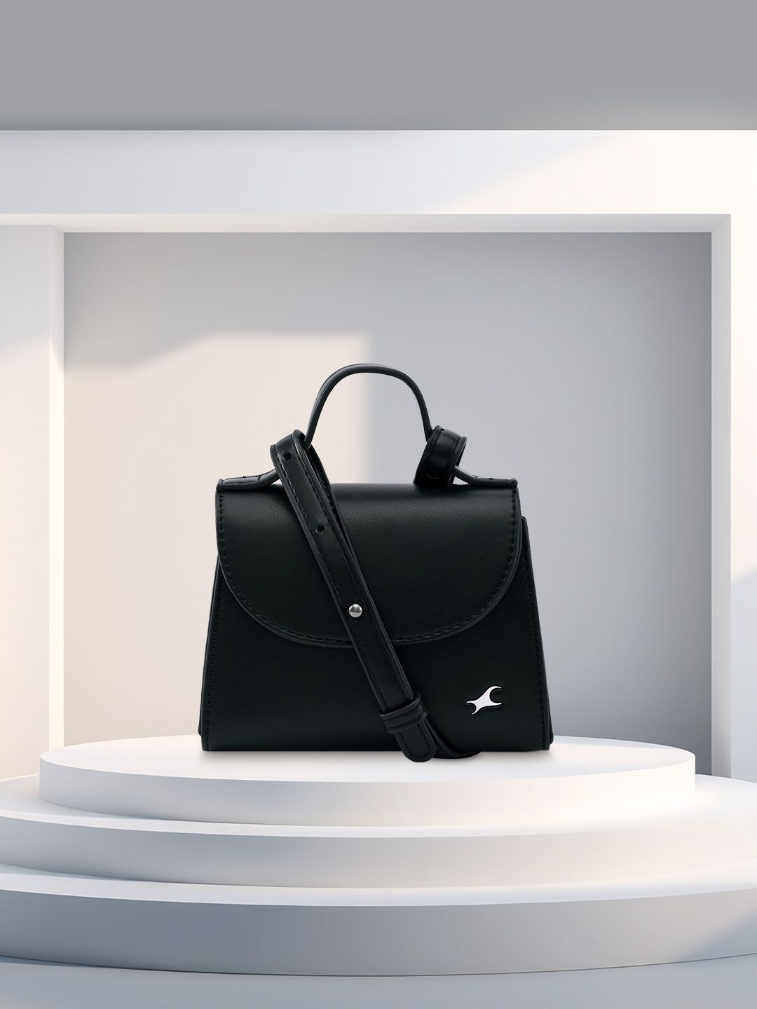 

Fastrack PU Solid Satchel Bag, Black