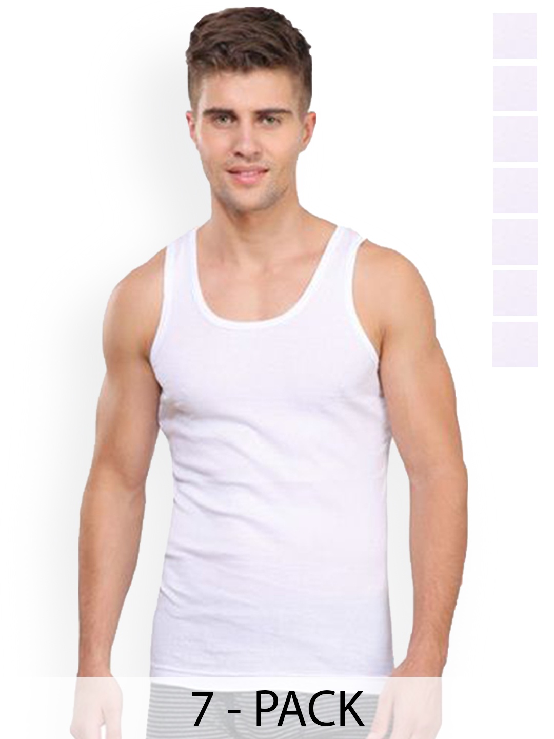 

Rupa Pack Of 7 Pure Cotton Innerwear Vests Frontline-Rib-White-RN-7-80