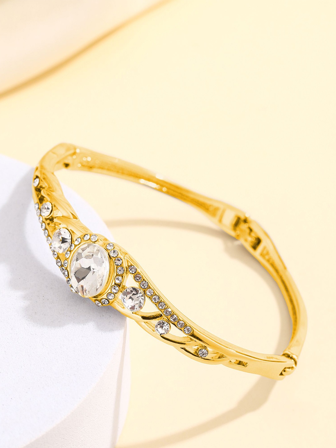 

Shining Diva Fashion Gold-Plated Crystals And Stones Studded Bangle-Style Bracelet
